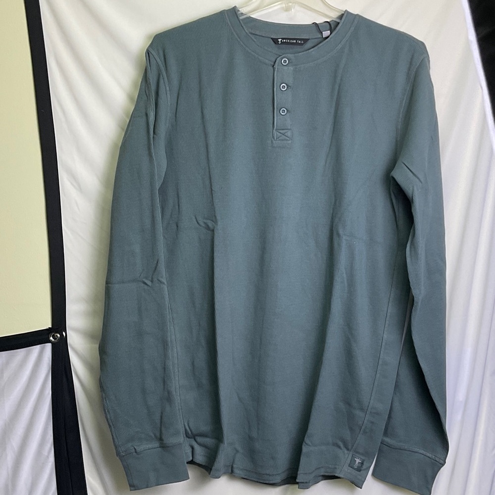American Tall Button-Front Long Sleeve Henley Shirt - Balsam Green